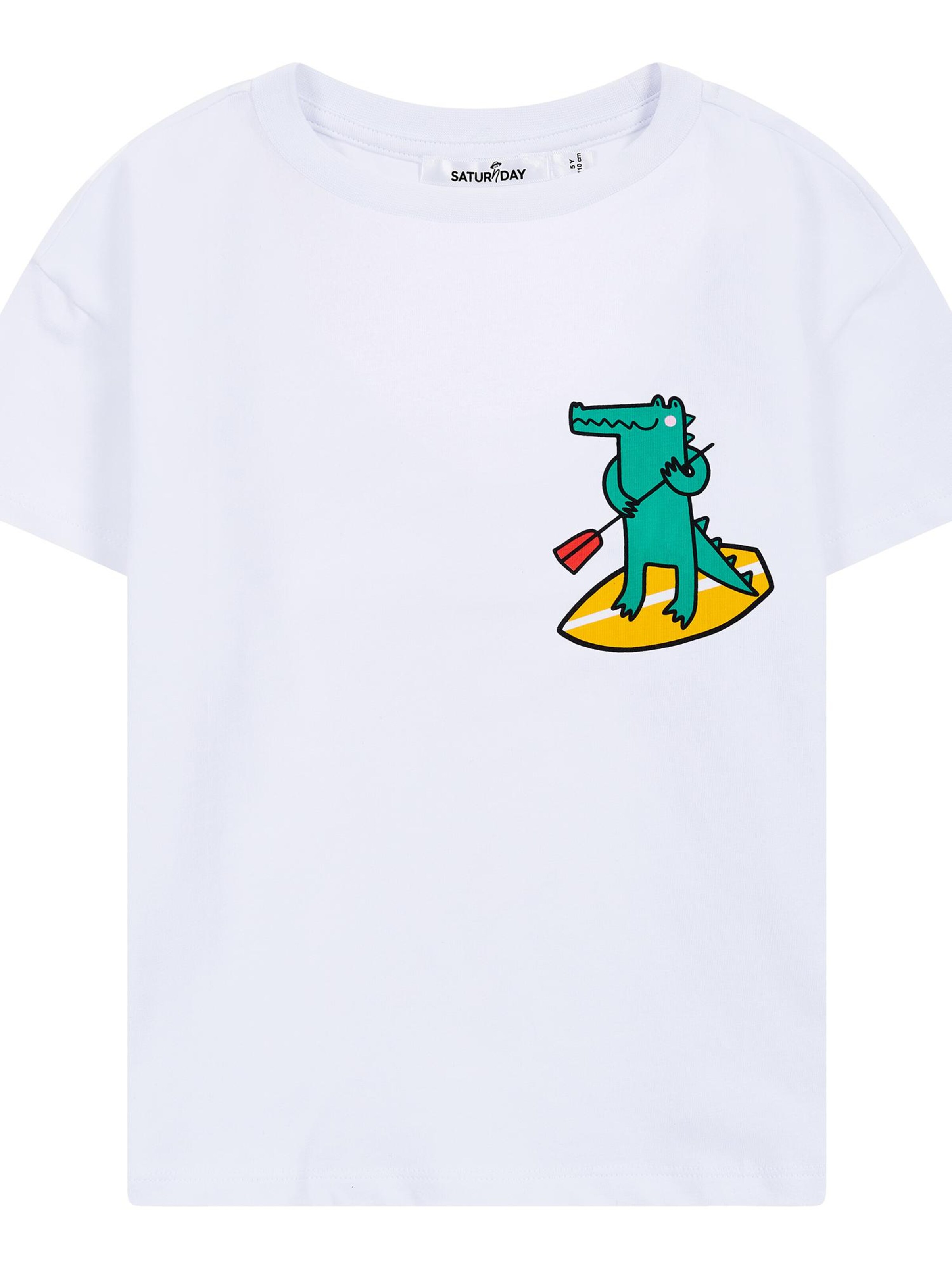 SATURNDAY Shirt 'Krokodil auf SUP' in Wit