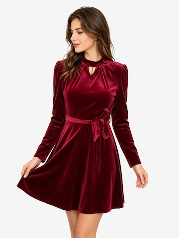 KoJooin Kleid 'Knielanges Samtkleid Langen Ärmeln Gürtel Damen Abschlusskleid für Party' in Rot