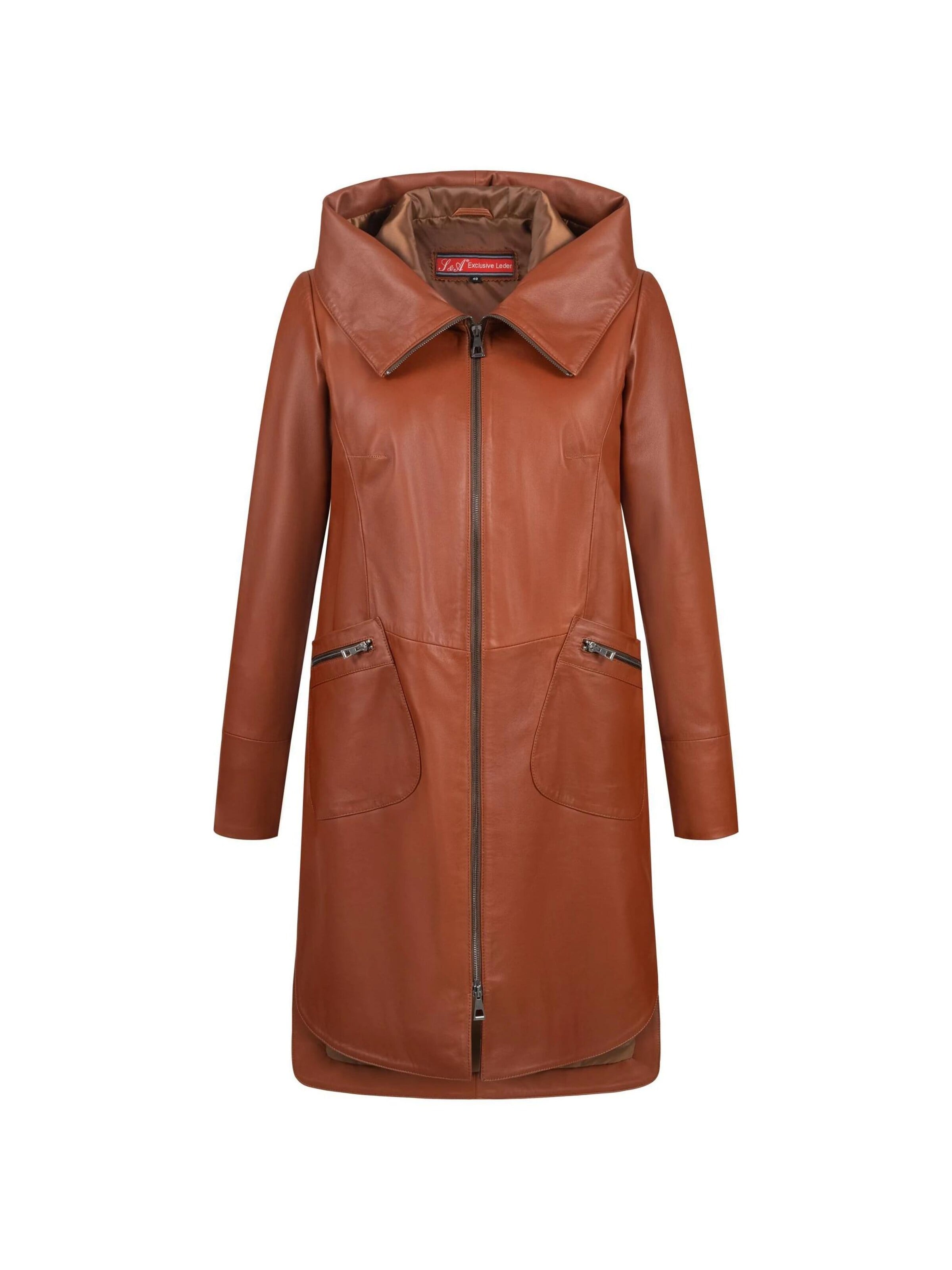 Mouflon Between-Seasons Coat 'Alina Ledermantel' in Brown: front