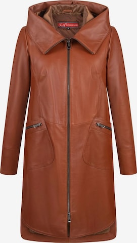 Mouflon Between-Seasons Coat 'Alina Ledermantel' in Brown: front