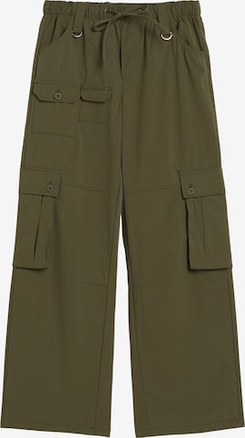 Bershka Široke hlačnice Kargo hlače | zelena barva: sprednja stran