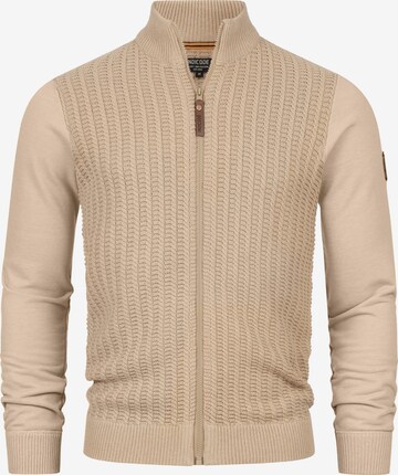INDICODE JEANS Knit Cardigan 'Cason' in Beige: front