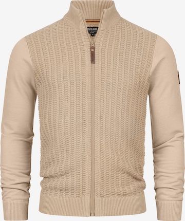 INDICODE JEANS Gebreid vest 'Cason' in Beige: voorkant