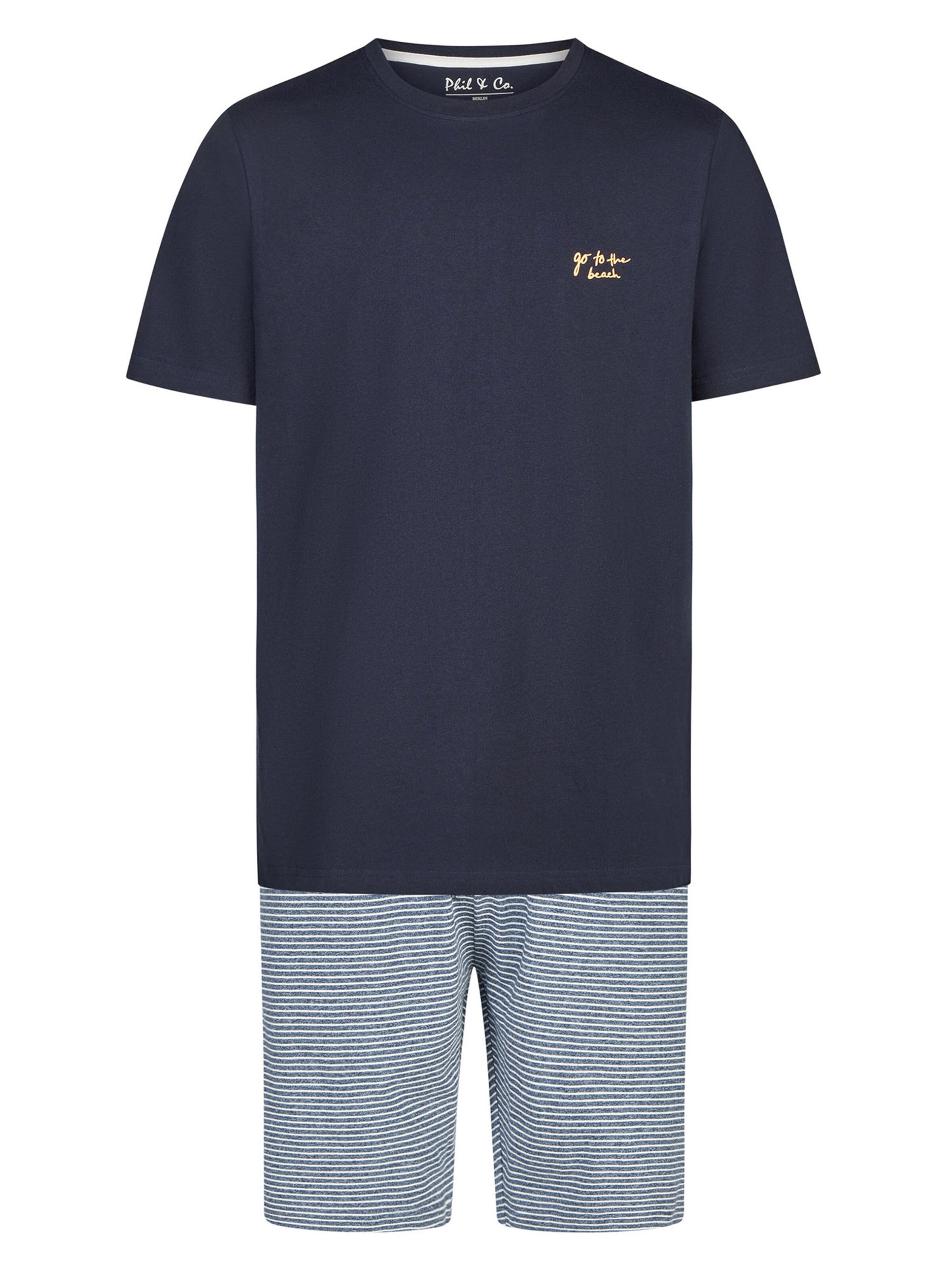 Phil & Co. Berlin Pajama short ' Classics ' in Dark blue / Grey / Off white, Item view