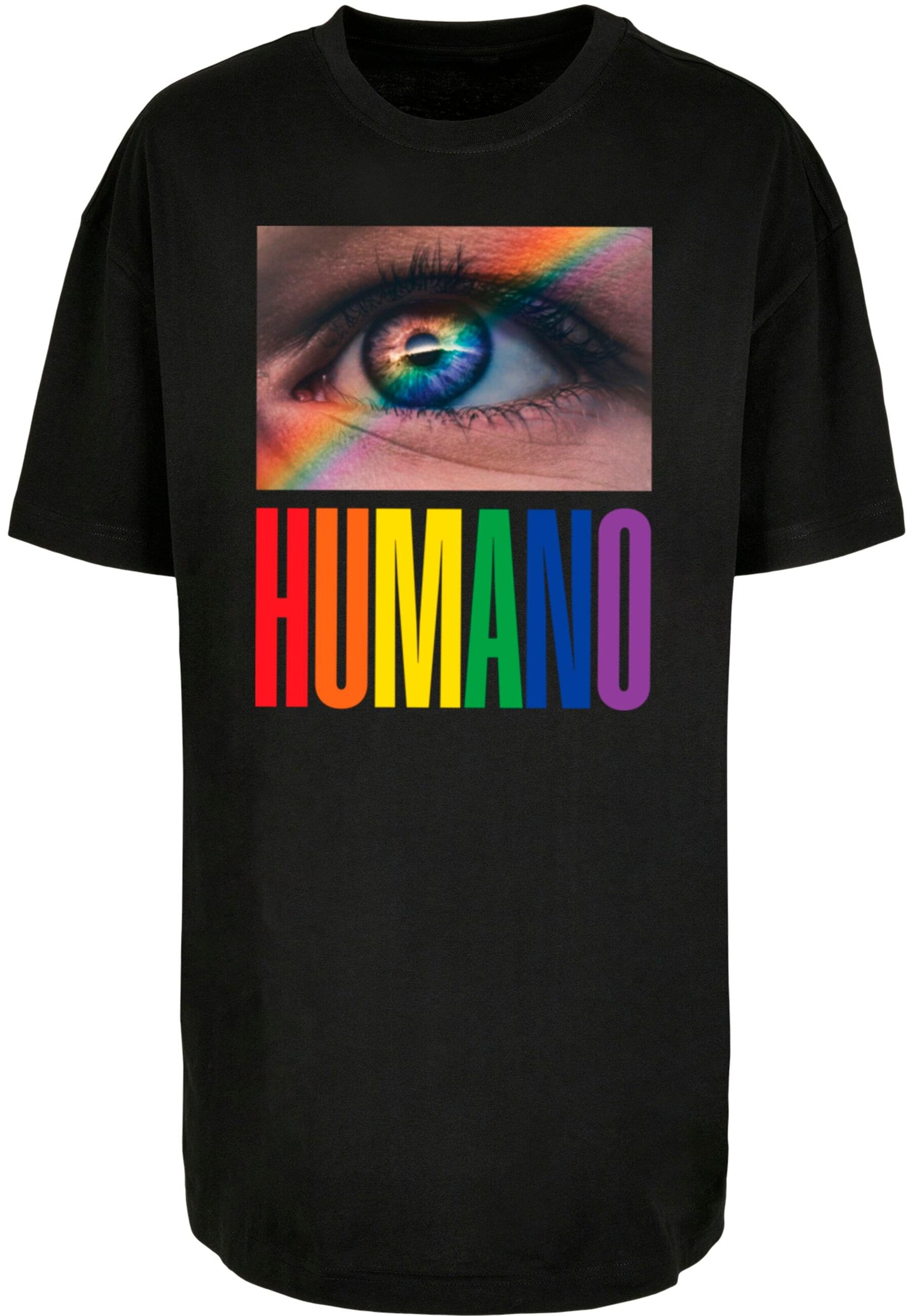 Merchcode Shirt 'Hugs & Love - Human Rainbow' in Zwart: voorkant