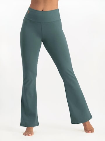 Urban Goddess Yoga & Activewear Flared Workout Pants 'Anandafied Yoga & Pilates' in Green: front