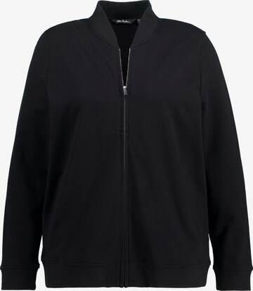 Ulla Popken Zip-Up Hoodie in Black: front