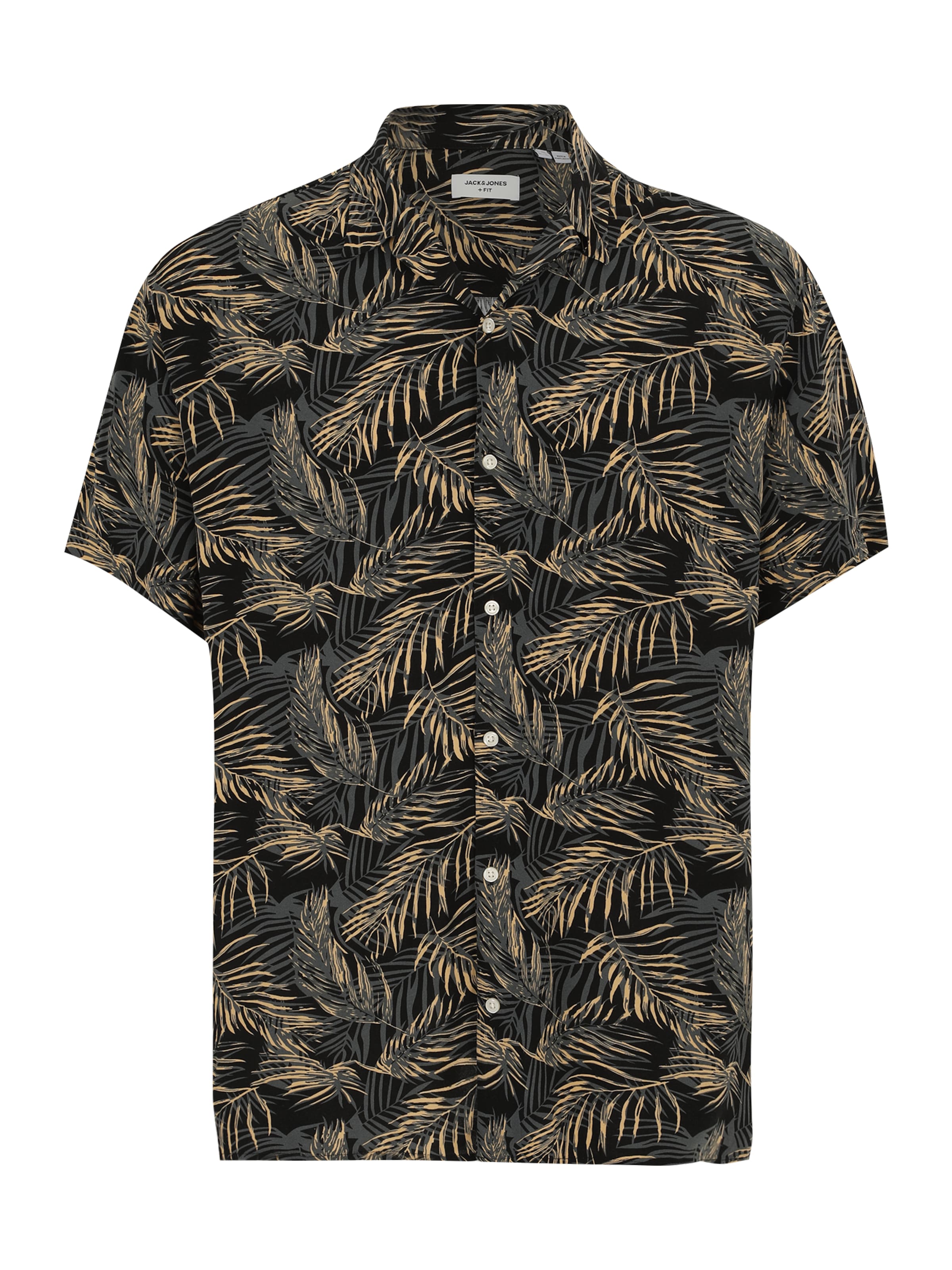 Jack & Jones Plus - Camisa 'JJEJeff Tropical' em preto: frente