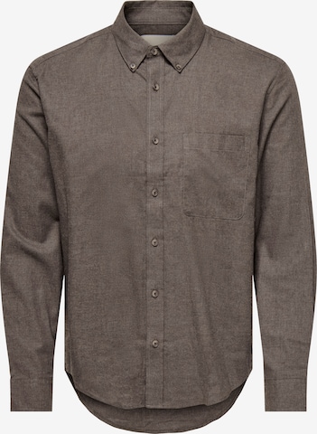 Only & Sons Regular fit Button Up Shirt in Brown: front