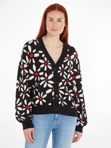 Tommy Jeans Curve Knit Cardigan in Black: front