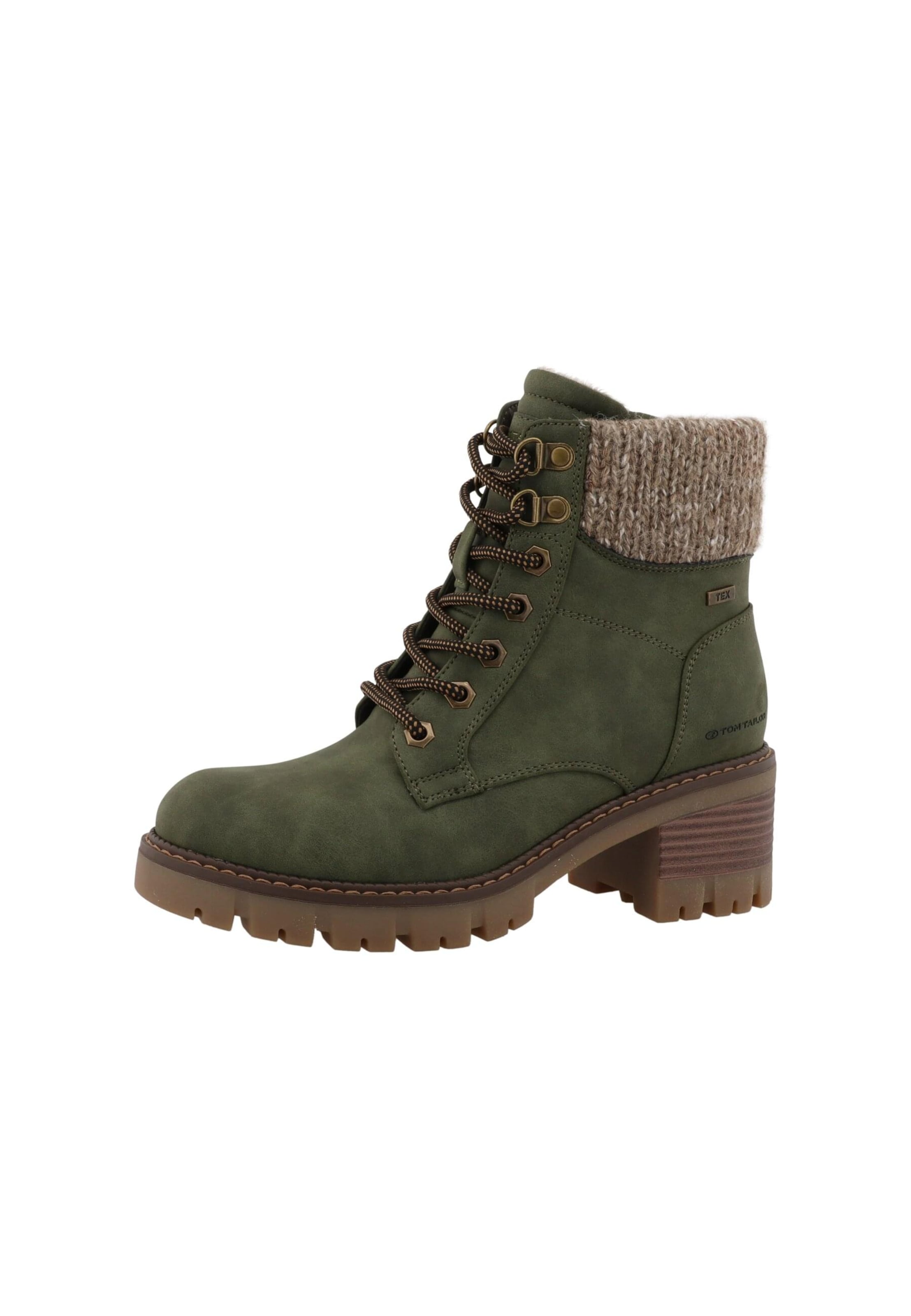 TOM TAILOR Lace-Up Ankle Boots in Green: front
