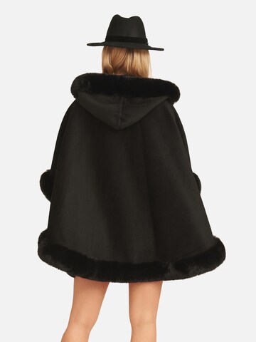 GINI LONDON Kimono 'Gini Soft Fur Trim Hooded Oversized Cape' in Schwarz