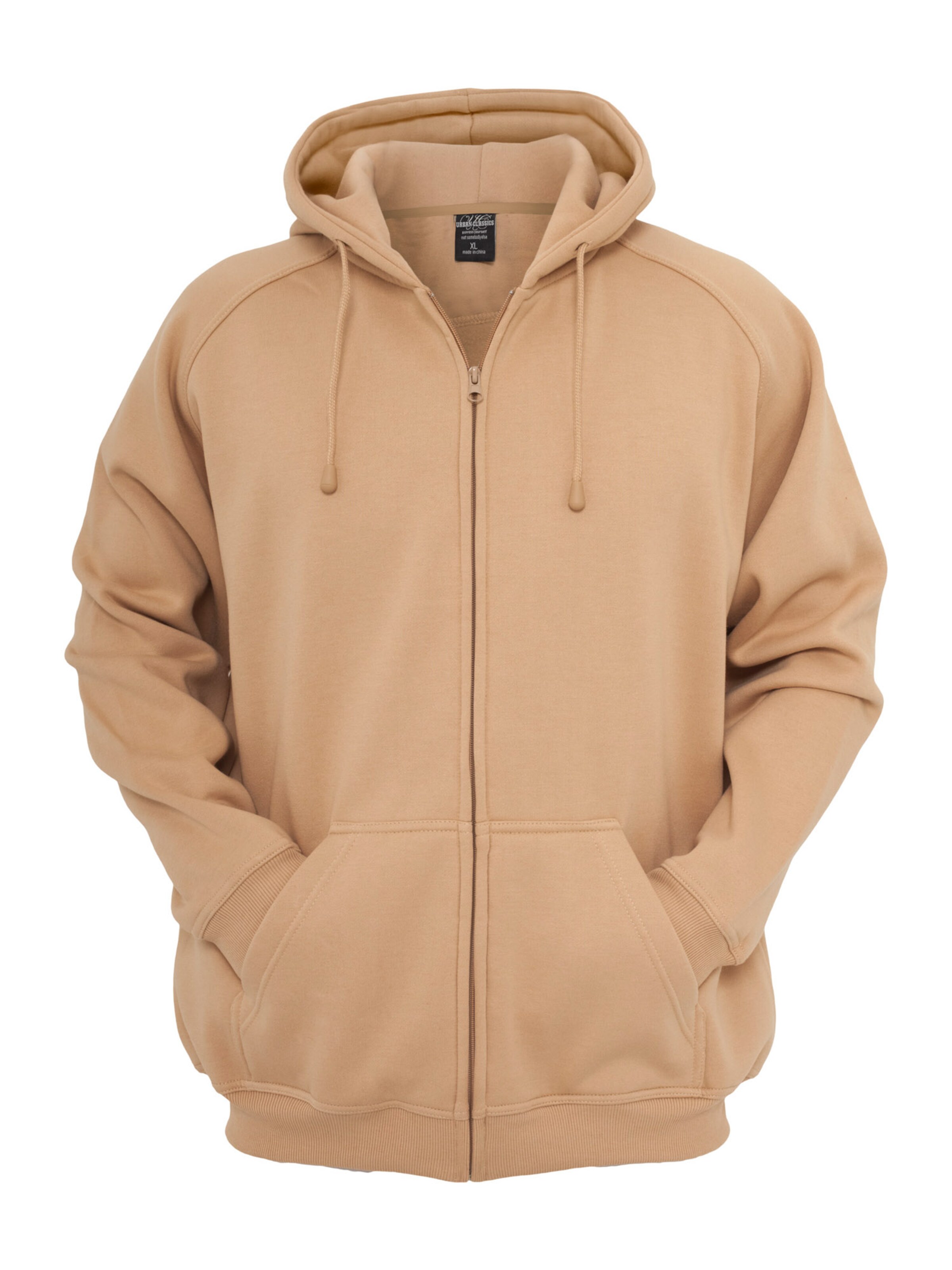Urban Classics Zip-Up Hoodie in Beige: front