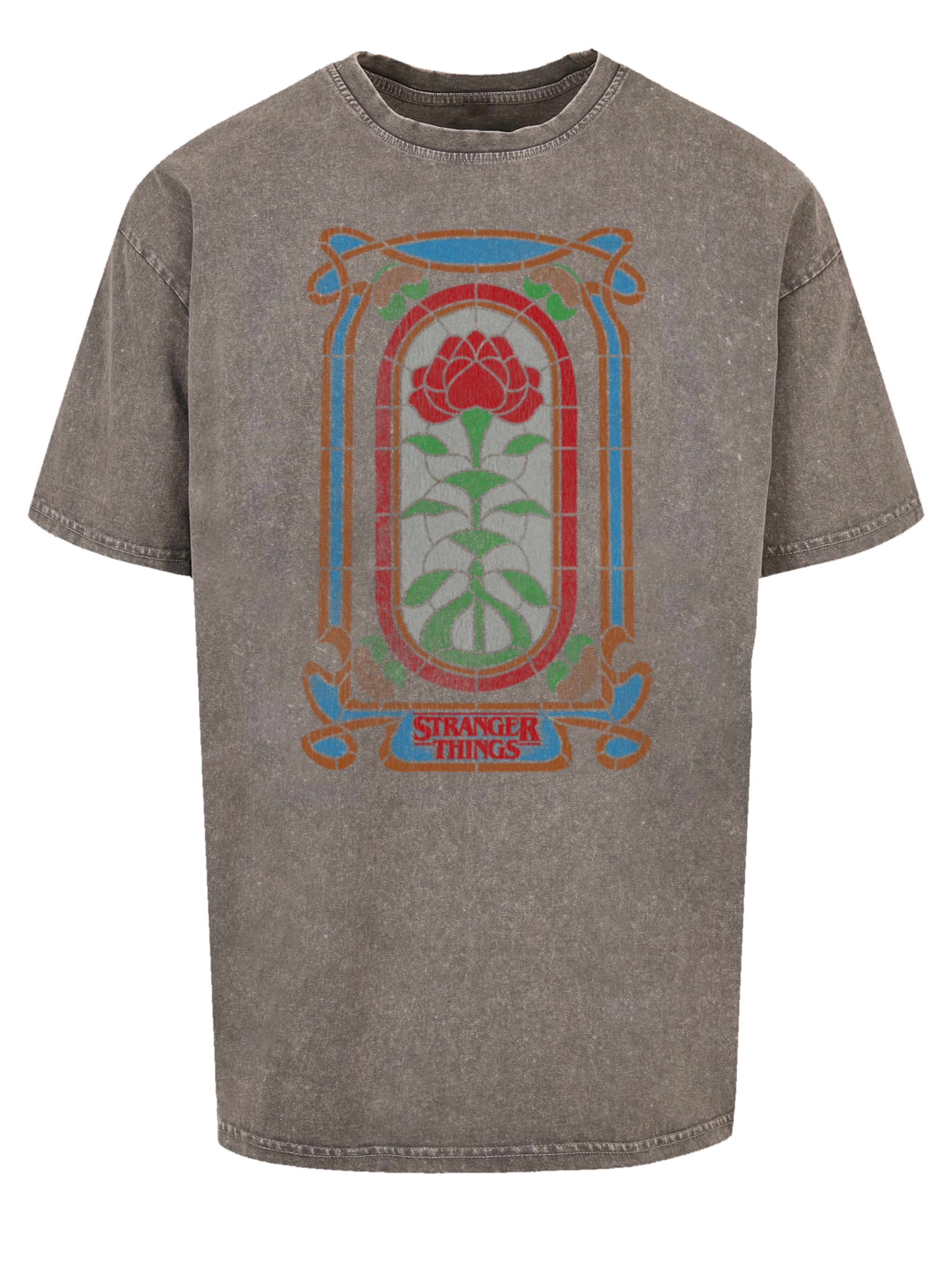 F4NT4STIC Shirt 'Stranger Things Rose Window Netflix TV Series' in Grijs: voorkant