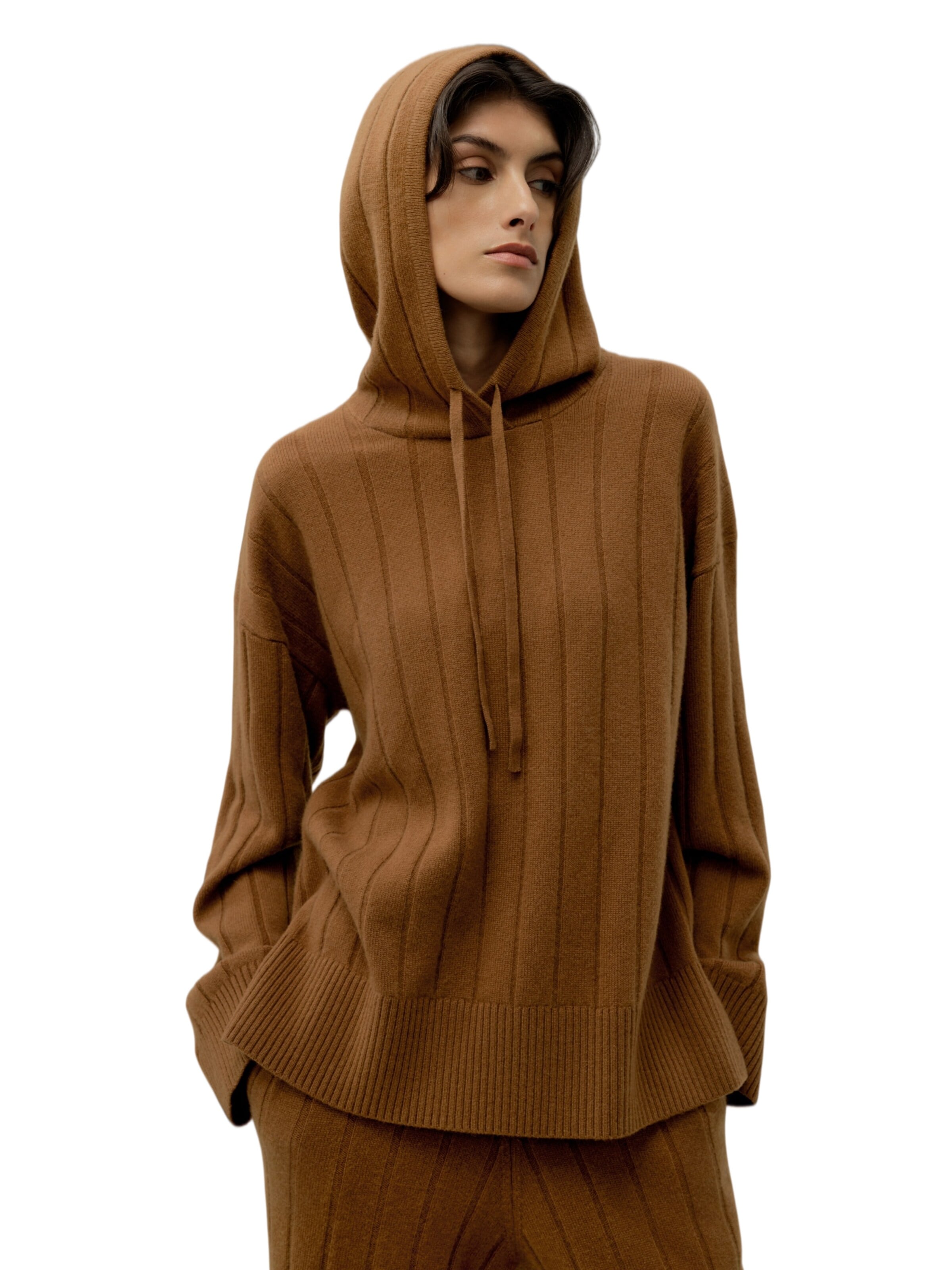Lilysilk Pullover 'Rippstrick-Pullover mit Kapuze'‌‌ in Braun