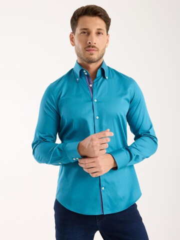 Slim fit Camicia business 'Roma Iconic Satin Man Shirt' di 7Camicie in verde: frontale