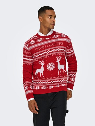 Only & Sons Trui 'ONSXmas' in Rood: voorkant