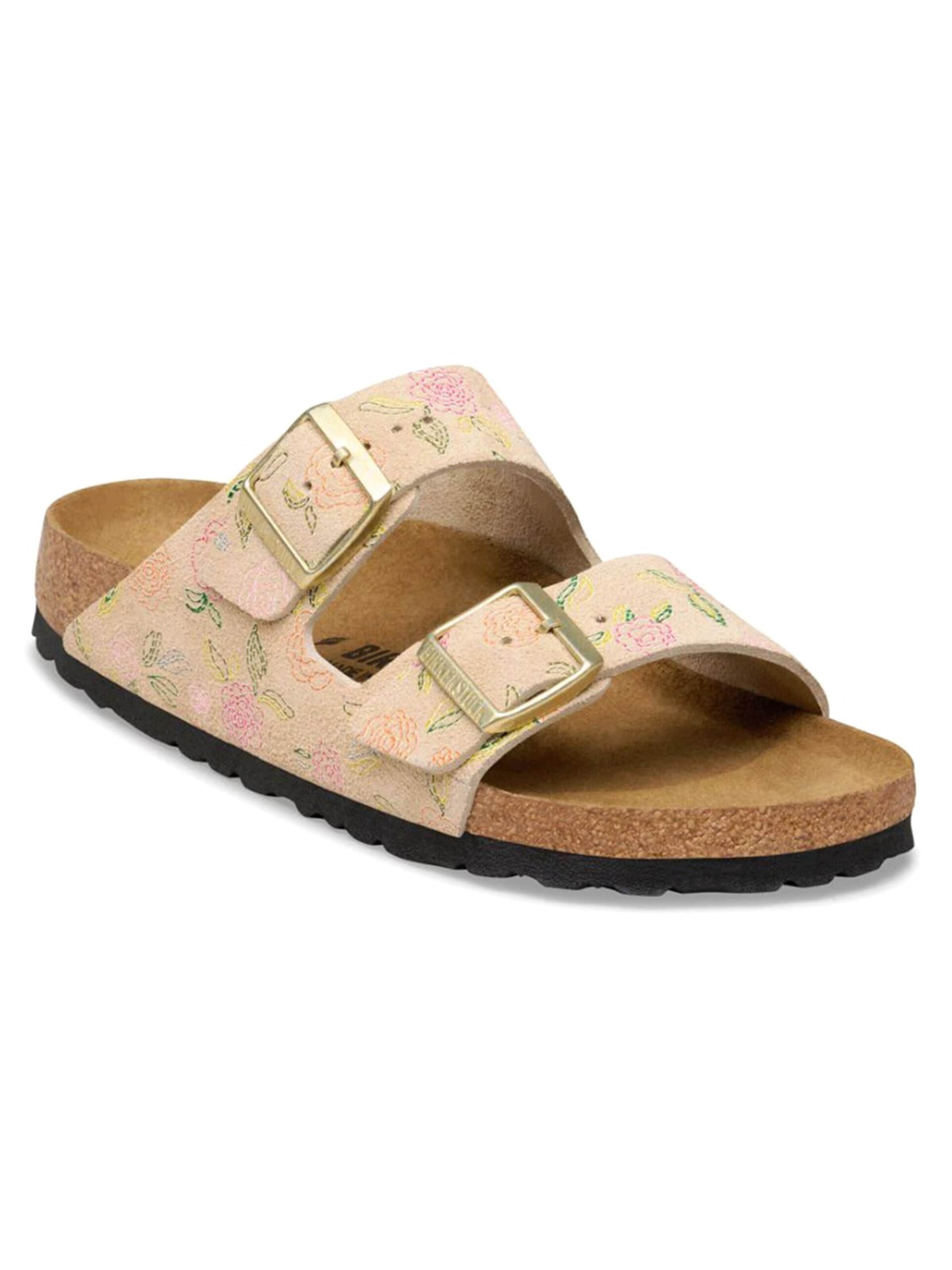 BIRKENSTOCK Klapki 'ARIZONA SUEDE LEATHER NARROW FIT SANDCASTLE FLOWER' w rozmiarze 36 w kolorze brązowym, Podgląd produktu