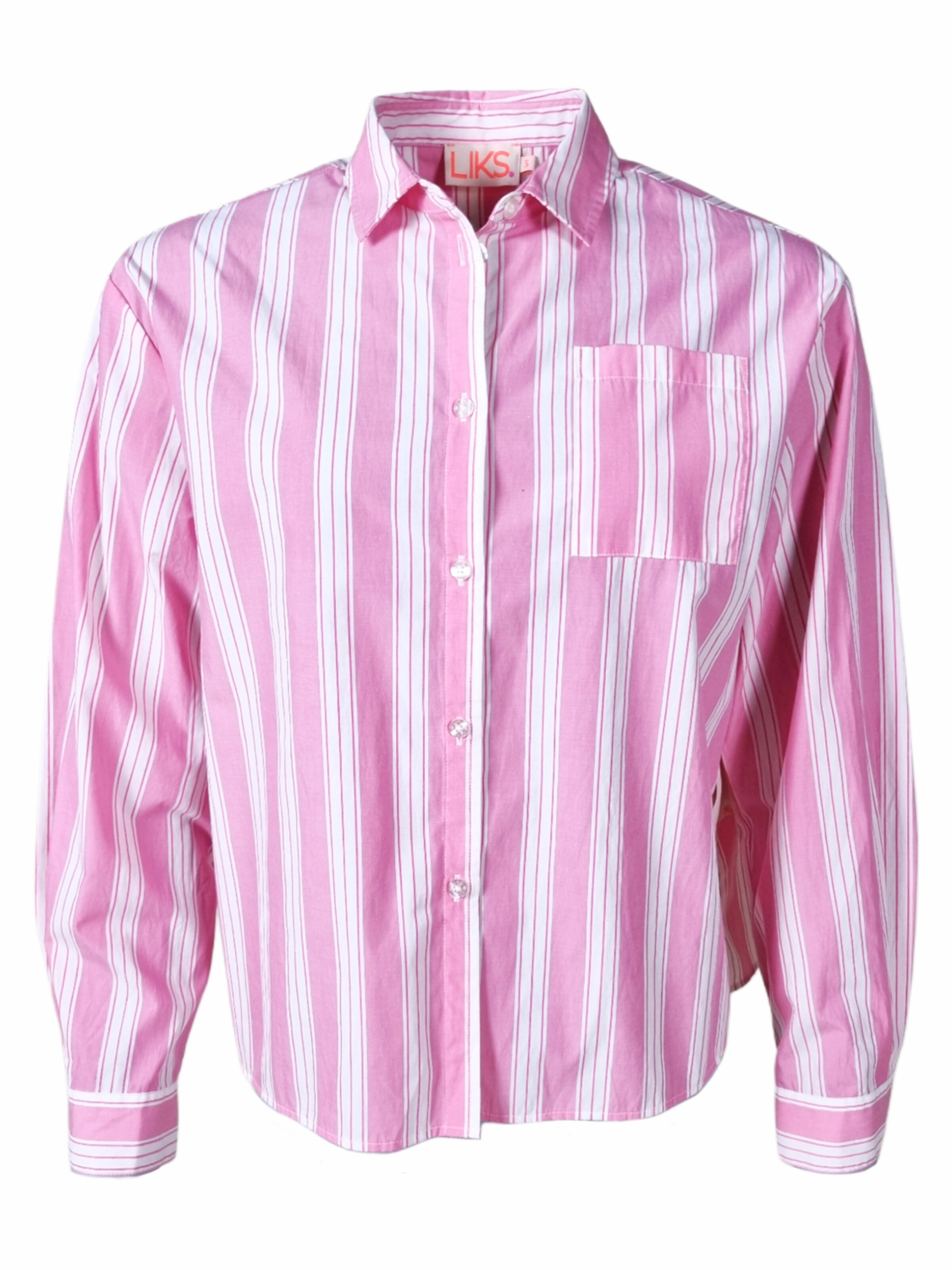 LIKS. Munich Blouse 'Bluse Streifen, Motiv im RT' in Roze: voorkant