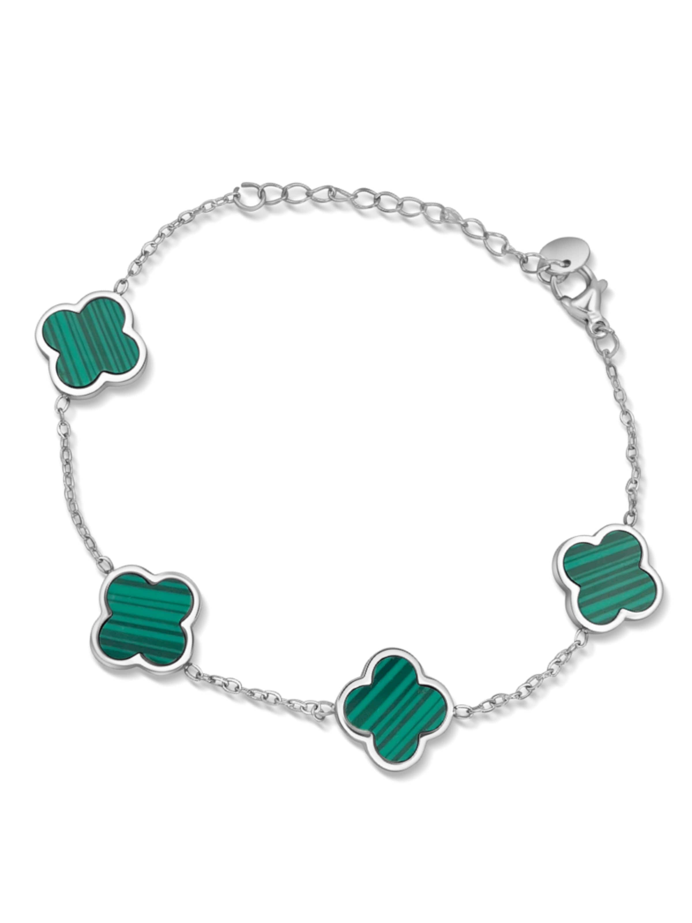 Pure Schmuck Bracelet 'Clover Green' in Silver: front
