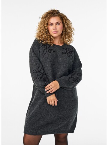 Zizzi Pletena obleka 'Malva' | siva barva: sprednja stran