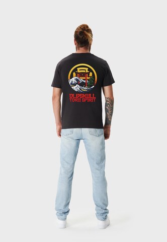 Oldskull Shirt 'Asian Torii Gate Sacred Wave Graphic' in Black