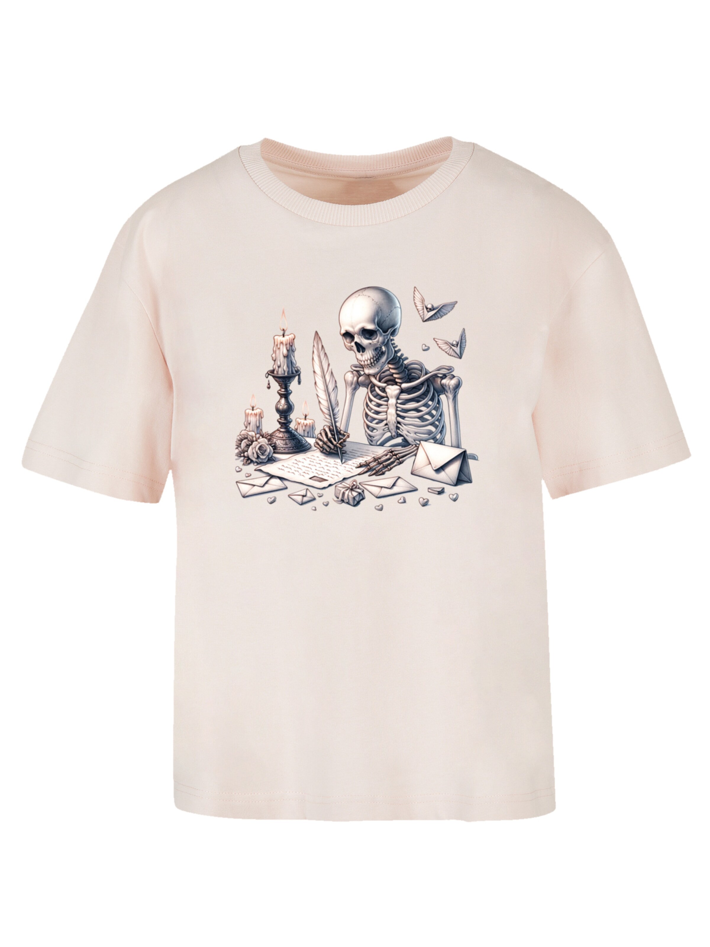 T-shirt 'Skelett Liebesbrief Valentinstag' F4NT4STIC en rose : devant
