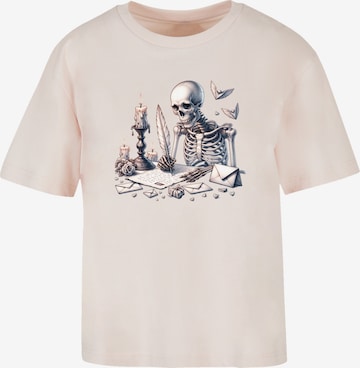 F4NT4STIC T-Shirt 'Skelett Liebesbrief Valentinstag' in Pink: Vorderseite