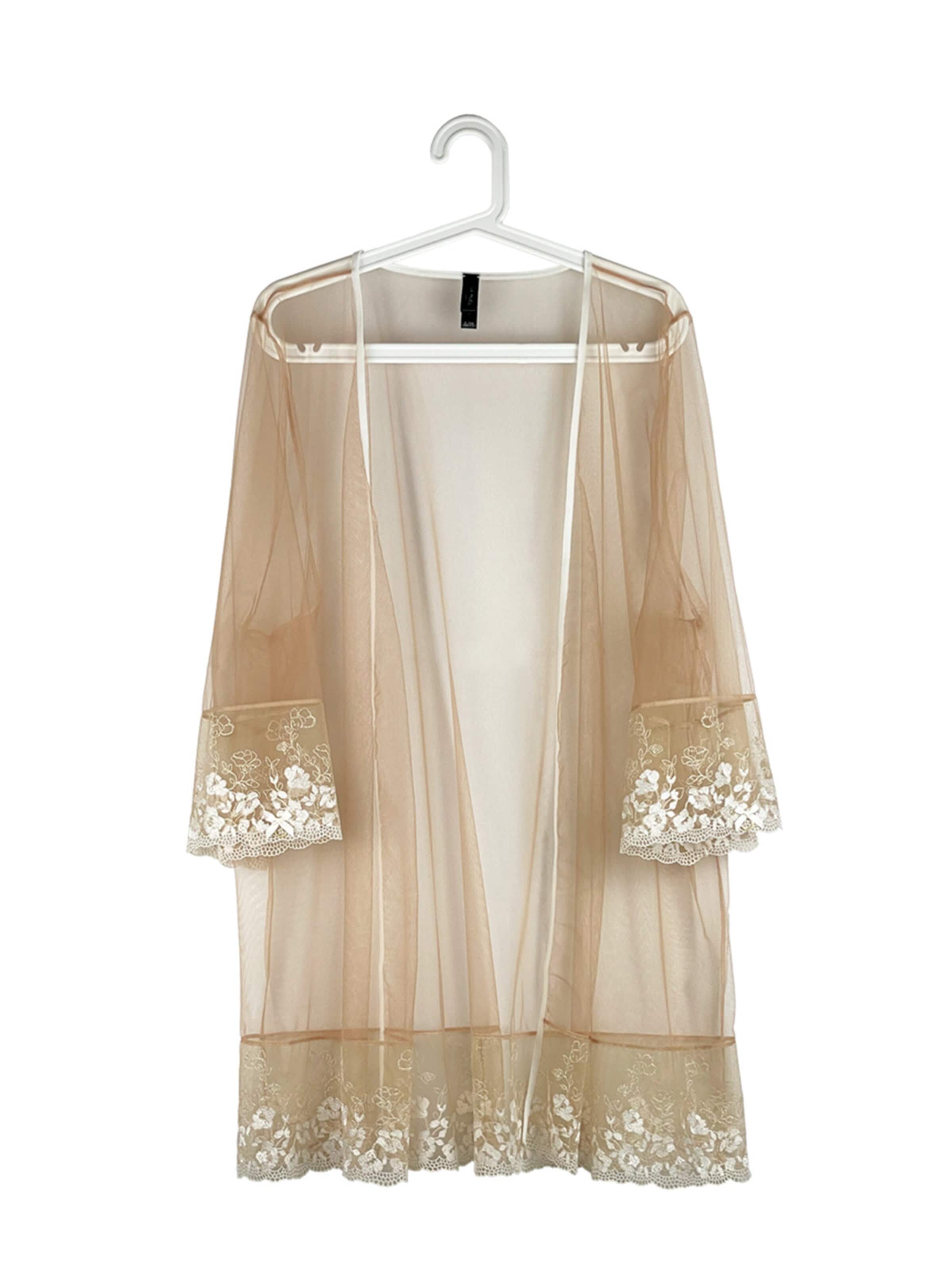 La Muel Lingerie Dressing gown 'Morgenmantel' in Beige: front