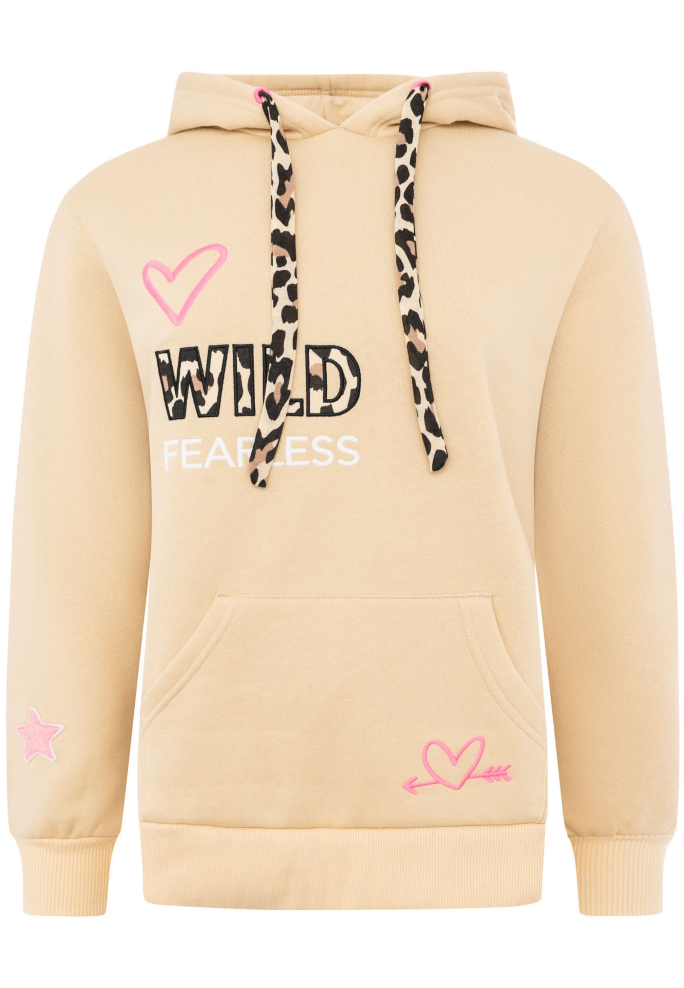 Sweat-shirt 'FEARLESS' Zwillingsherz en beige : devant