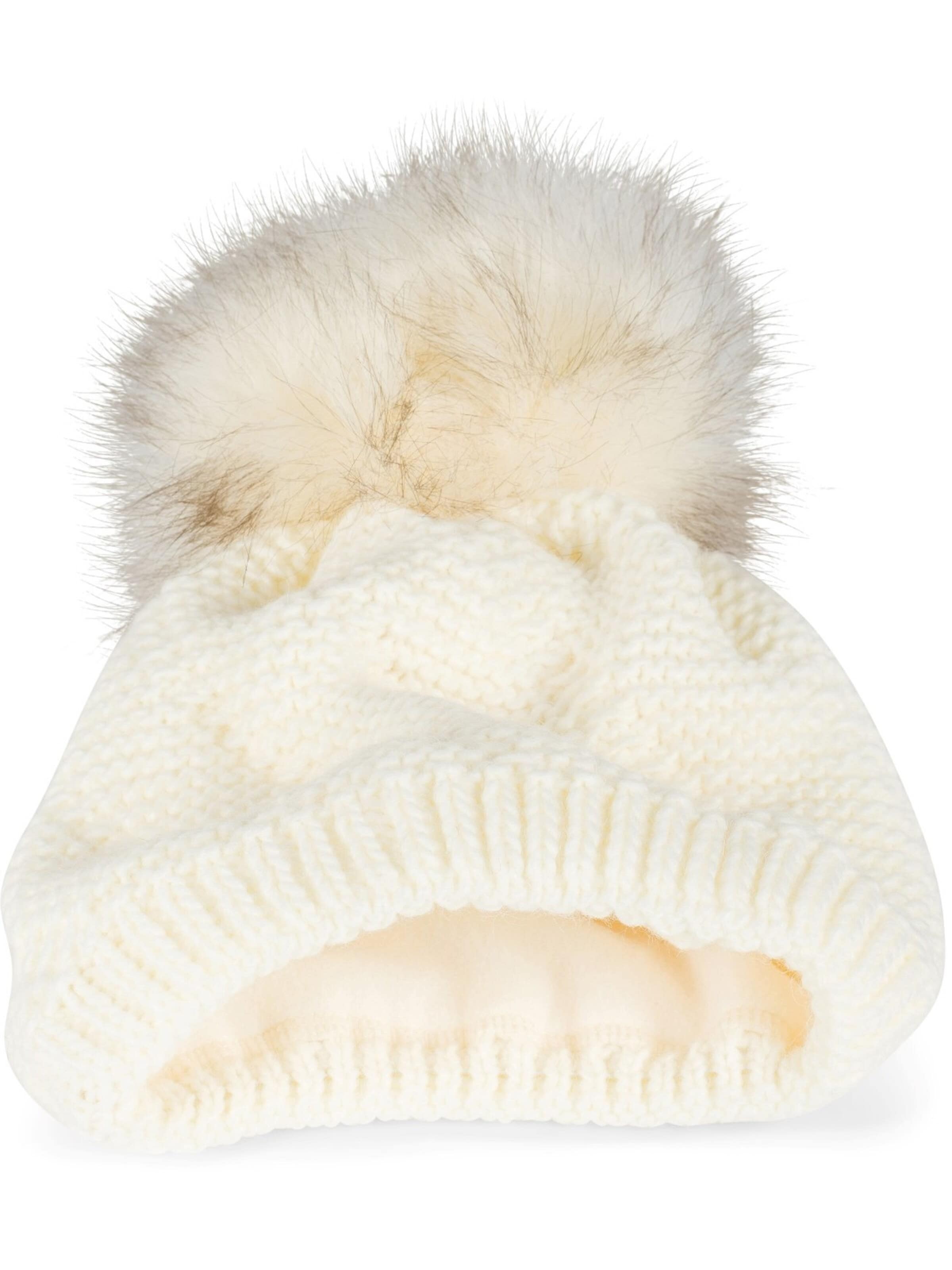 styleBREAKER Mütze 'Einfarbige Strick Bommelmütze mit Thermo-Fleece'‌‌‌‌ in Beige