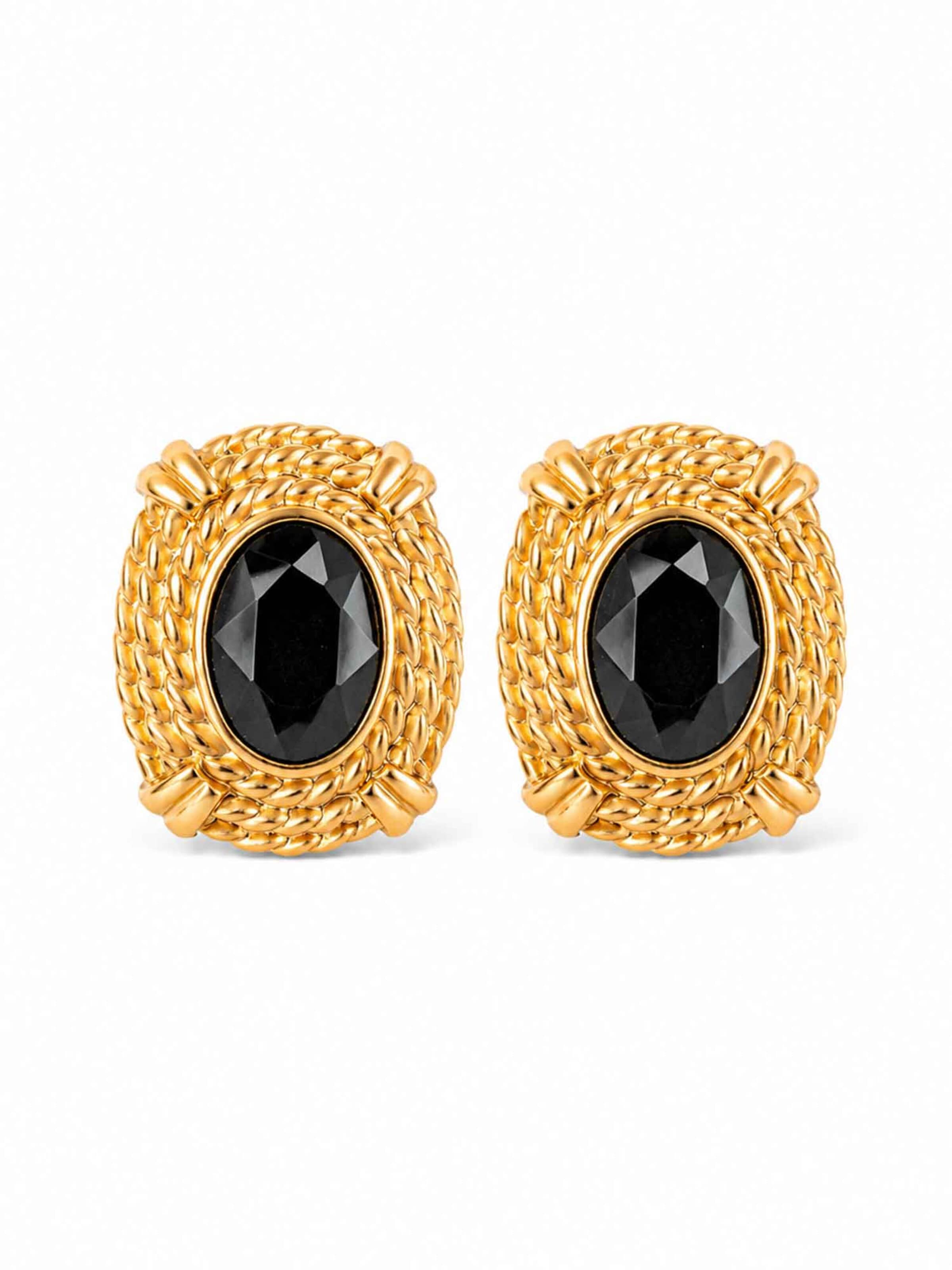 RteRme Earrings 'Atenea Black Glass Gold Earrings' in Gold: front