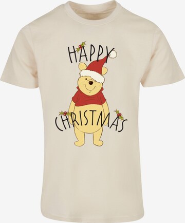 ABSOLUTE CULT T-Shirt 'Winnie The Pooh - Happy Christmas Holly' in Beige: predná strana