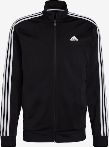 ADIDAS SPORTSWEAR Яке за трениране 'Essentials Warm-Up 3-Stripes' в черно: отпред