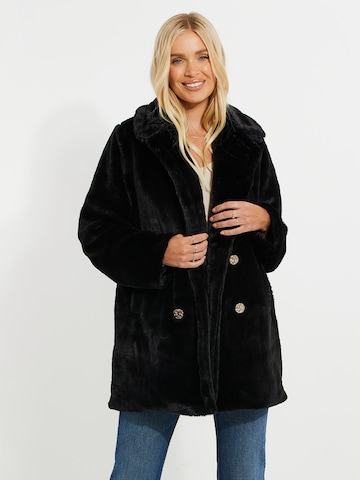 Threadbare Between-Seasons Coat 'Furry' in Black: front