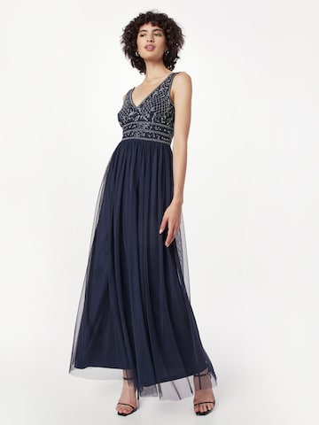 LACE & BEADS Evening dress 'Kreshma' in Blue: front