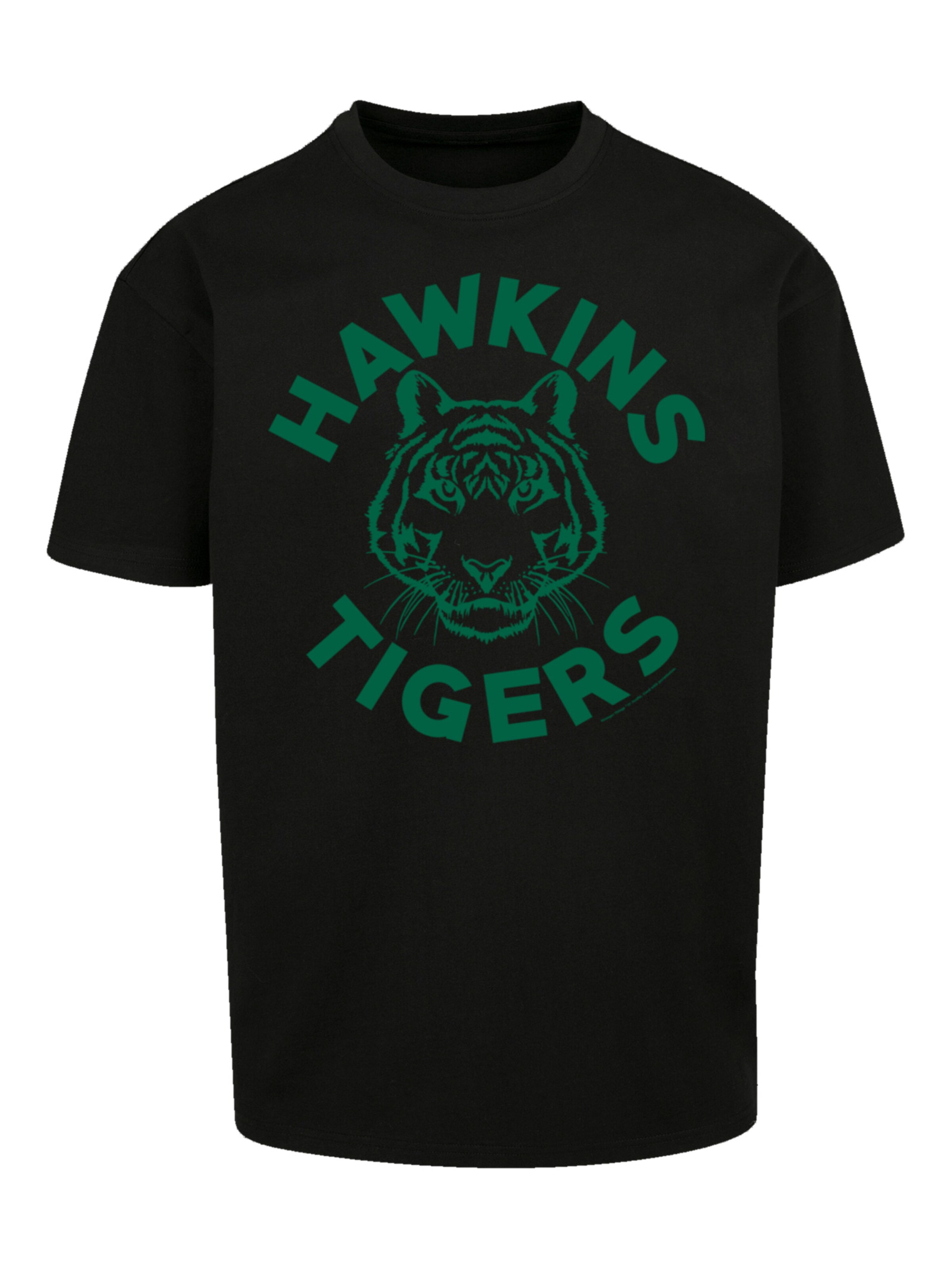 F4NT4STIC Shirt 'Stranger Things Hawkins Tigers Netflix TV Series' in Zwart: voorkant