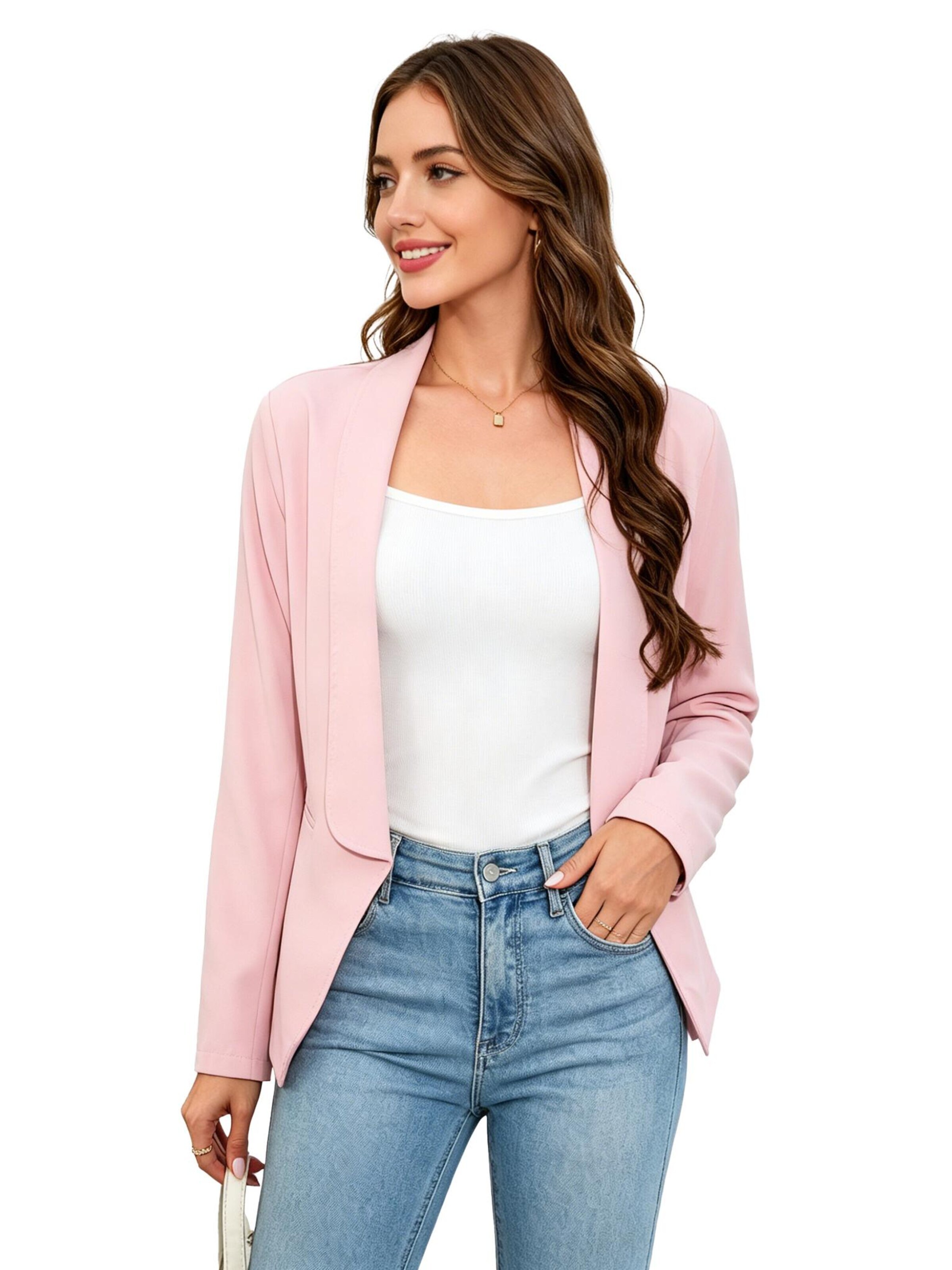 KoJooin Marynarka 'Damenblazer, Business Casual, modisch, langärmelig, vorne offen, für Büro und Freizeit' w kolorze różowy