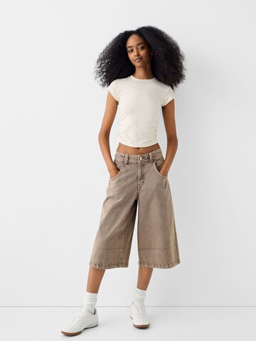 Bershka Wide leg Broek in Beige