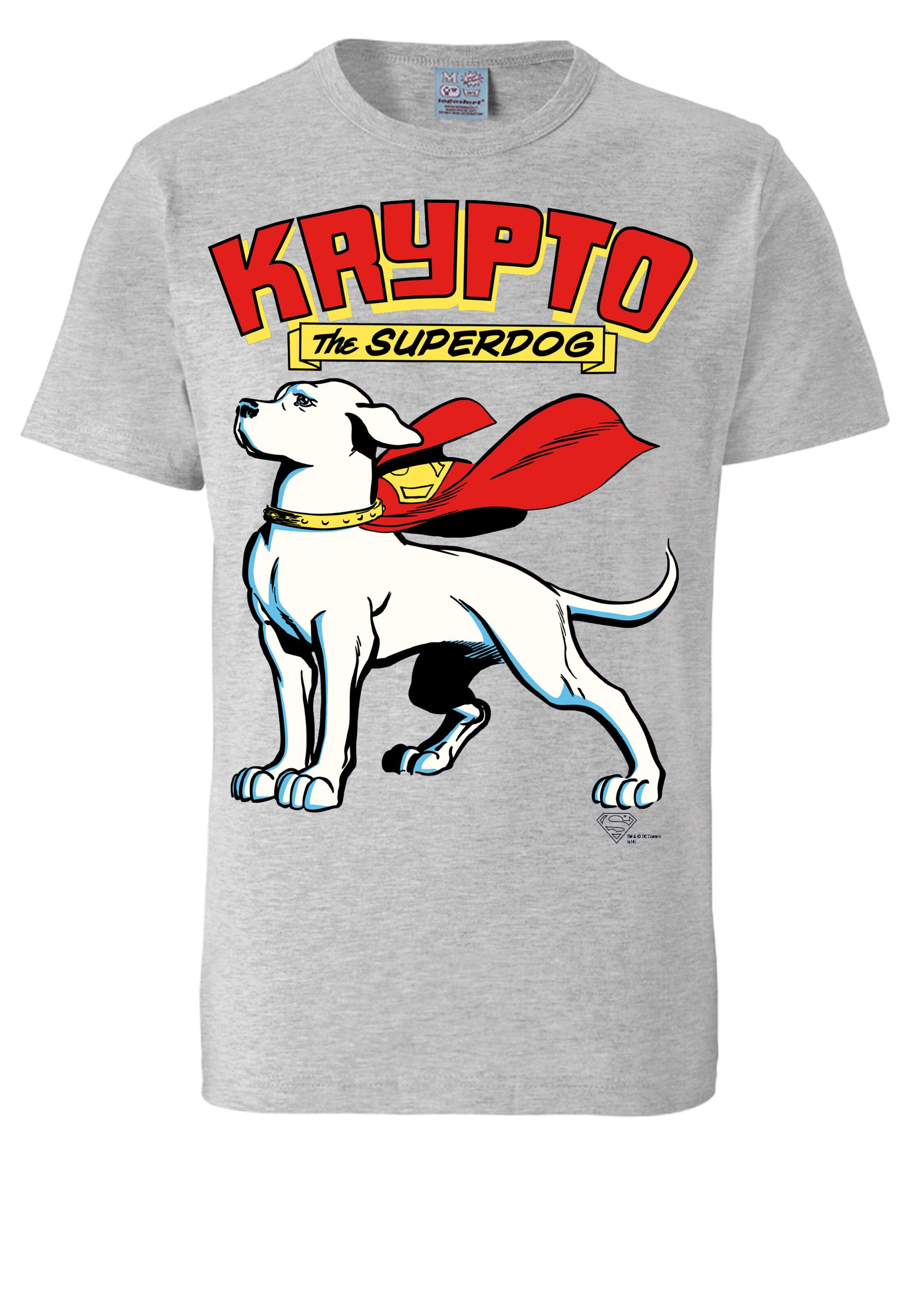 LOGOSHIRT Shirt 'Superdog – Krypto' in Grey: front
