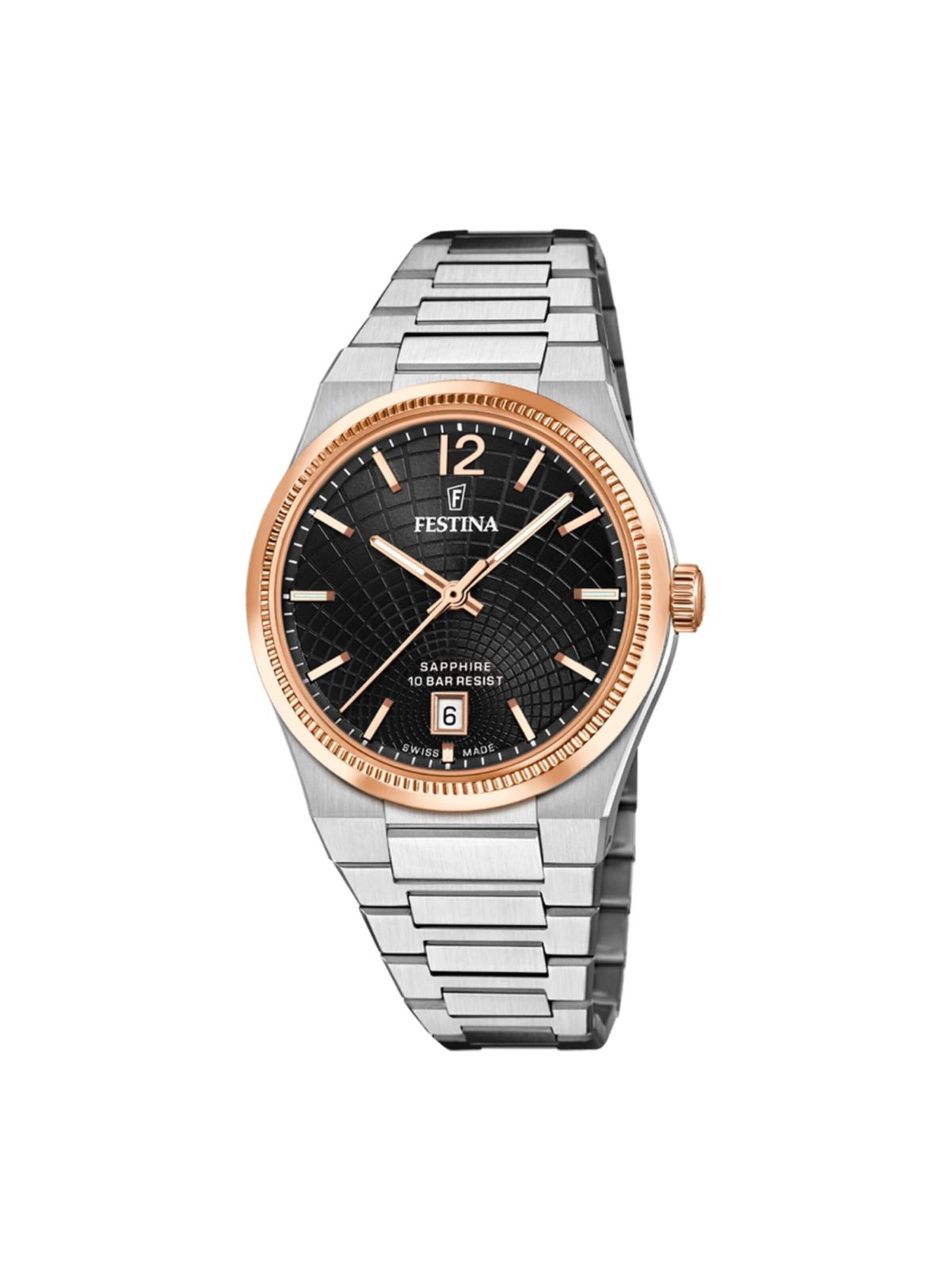 Montre à affichage analogique 'Watch Rivé Swiss Made Silver & Rose-gold' FESTINA en noir : devant