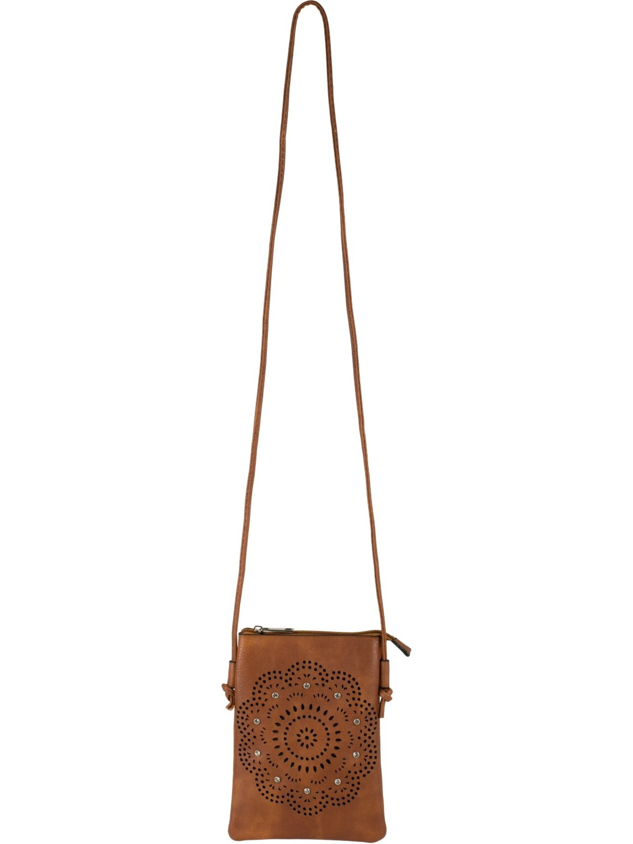 styleBREAKER Umhängetasche 'Mini Umhängetasche Blumen Cutout und Strass'‌‌‌‌‌‌‌ in Braun