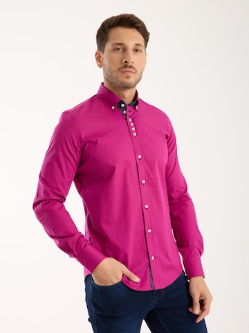 Slim fit Camicia 'Donatello Iconic Poplin Stretch Man Shirt Red' di 7Camicie in lilla