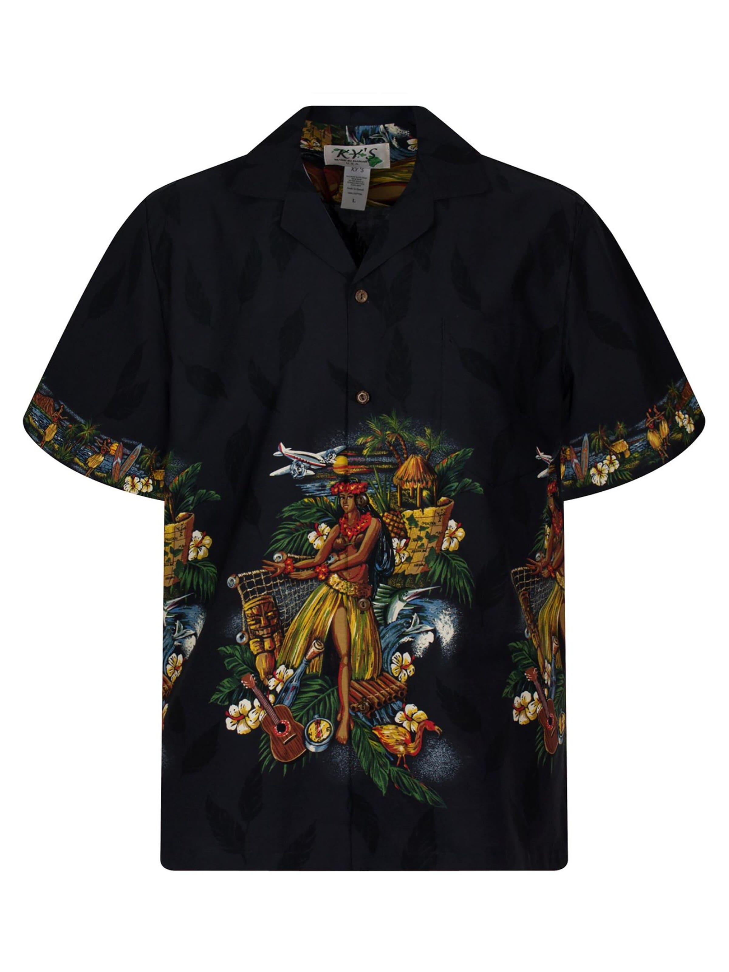 KY's Button Up Shirt 'Hula' in Black: front