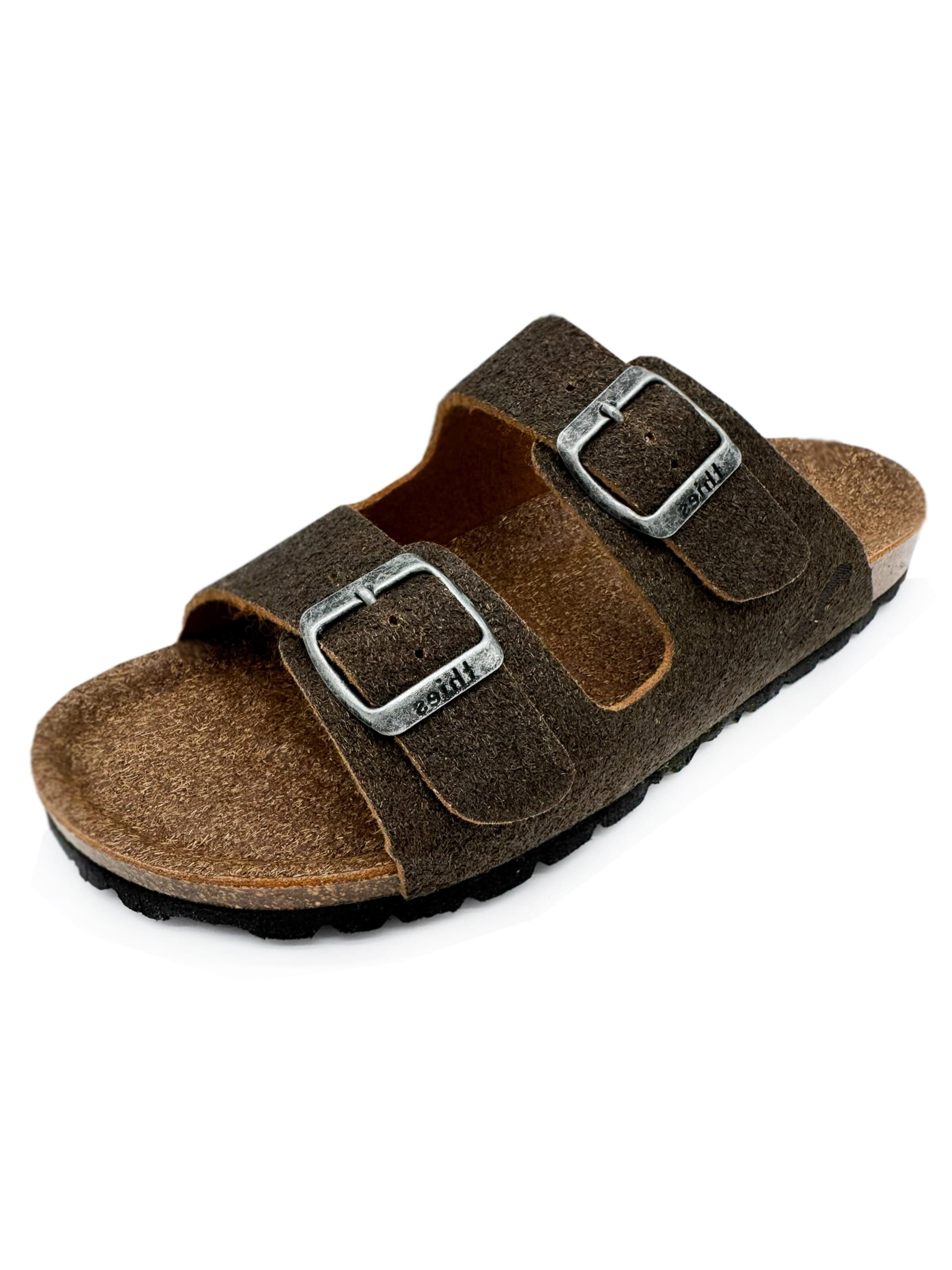 thies Mules 'thies 1856 ® Eco Palm Sandal' in Brown: front