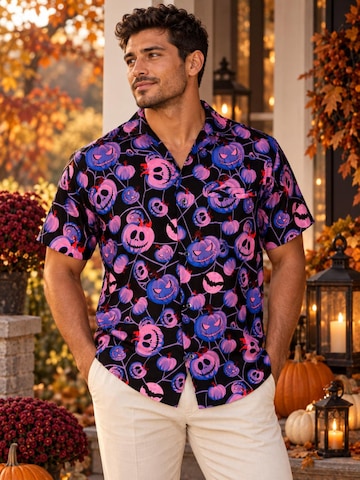 King Kameha Shirt 'Halloween Pumpkin Web' in Purple