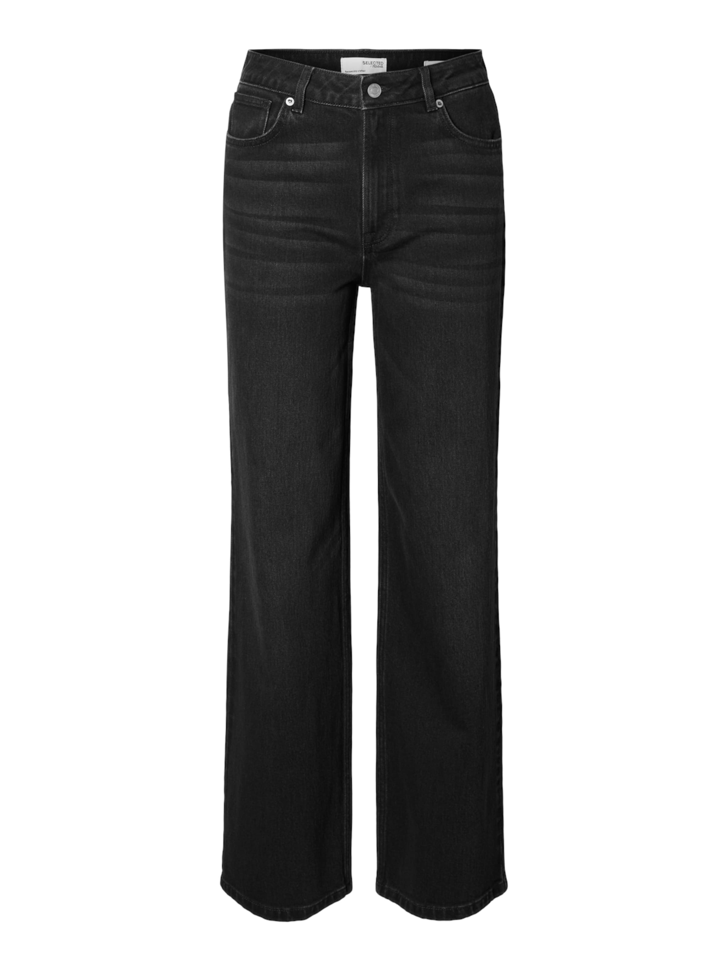 SELECTED Wide leg Jeans 'SLFALICE' in Zwart: voorkant