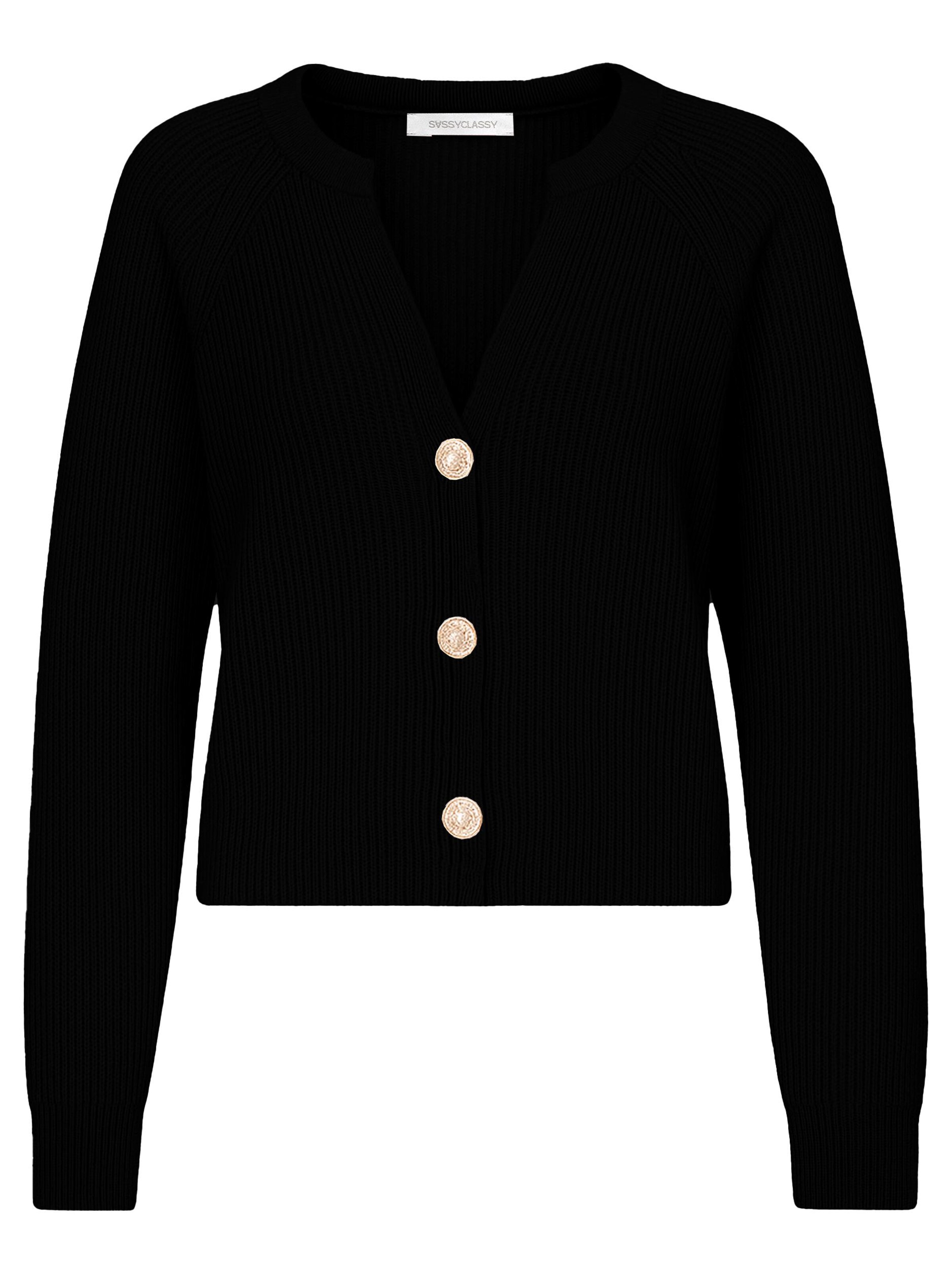 SASSYCLASSY Oversizestrickjacke in Schwarz: Vorderseite