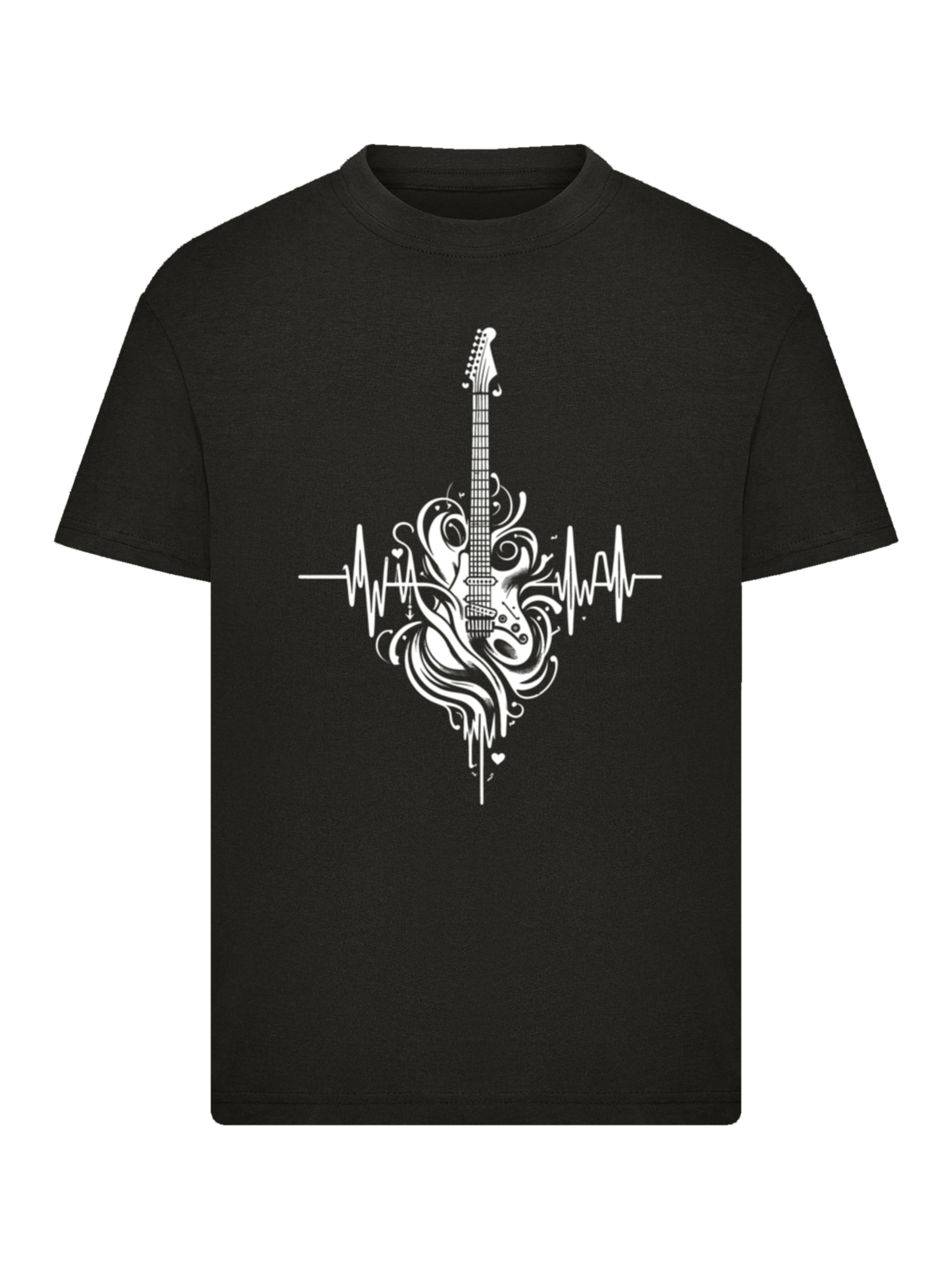 F4NT4STIC T-Shirt 'Gitarre Heartbeat' in Schwarz: Vorderseite