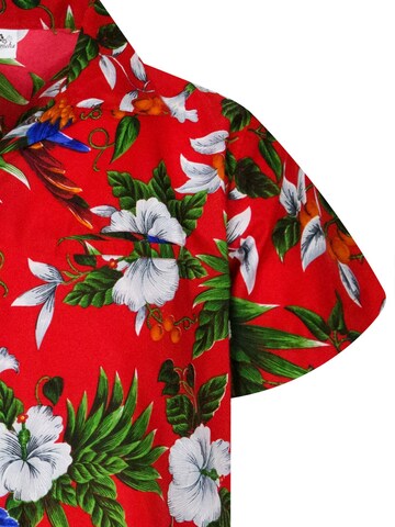 King Kameha Regular fit Button Up Shirt 'Cherryparrot' in Red